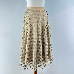 Anthropologie EVA FRANCO Beige Polka Dot Tulle Mesh Midi Skirt